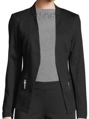 CARMEN Carmen Marc Valvo Black Open-Front Blazer Jacket w/ Zip Pockets  - 8